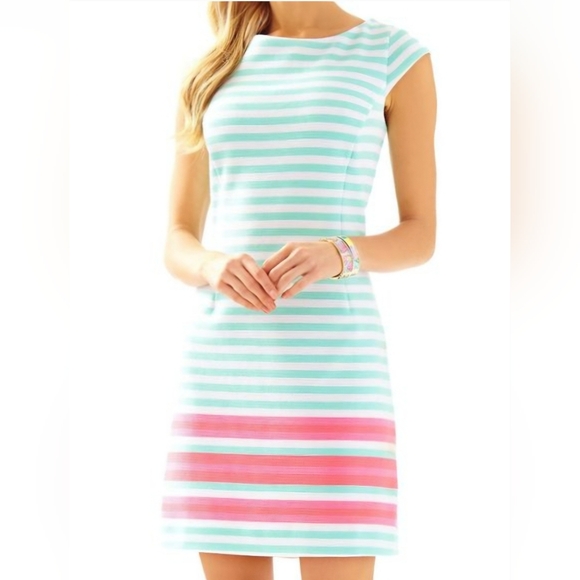 Lilly Pulitzer Dresses & Skirts - Lilly Pulitzer Mint and Pink Striped Cap-Sleeve Shift Dress